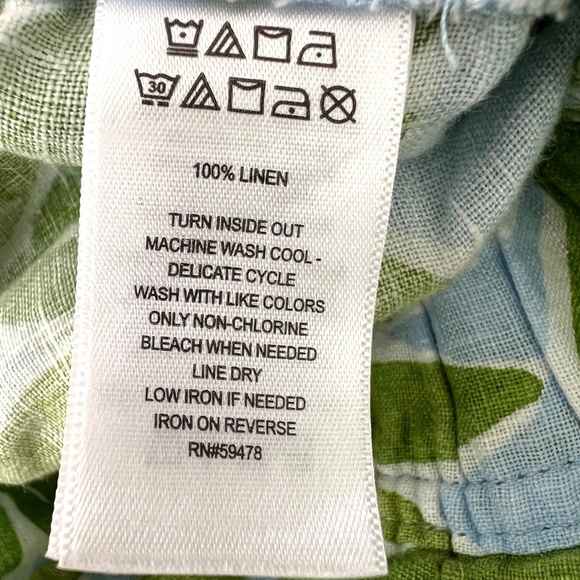 Sigrid Olsen 100% Linen Pants 1X Wide Leg Green & Blue Tropical Leaves Lounge - Picture 7 of 8